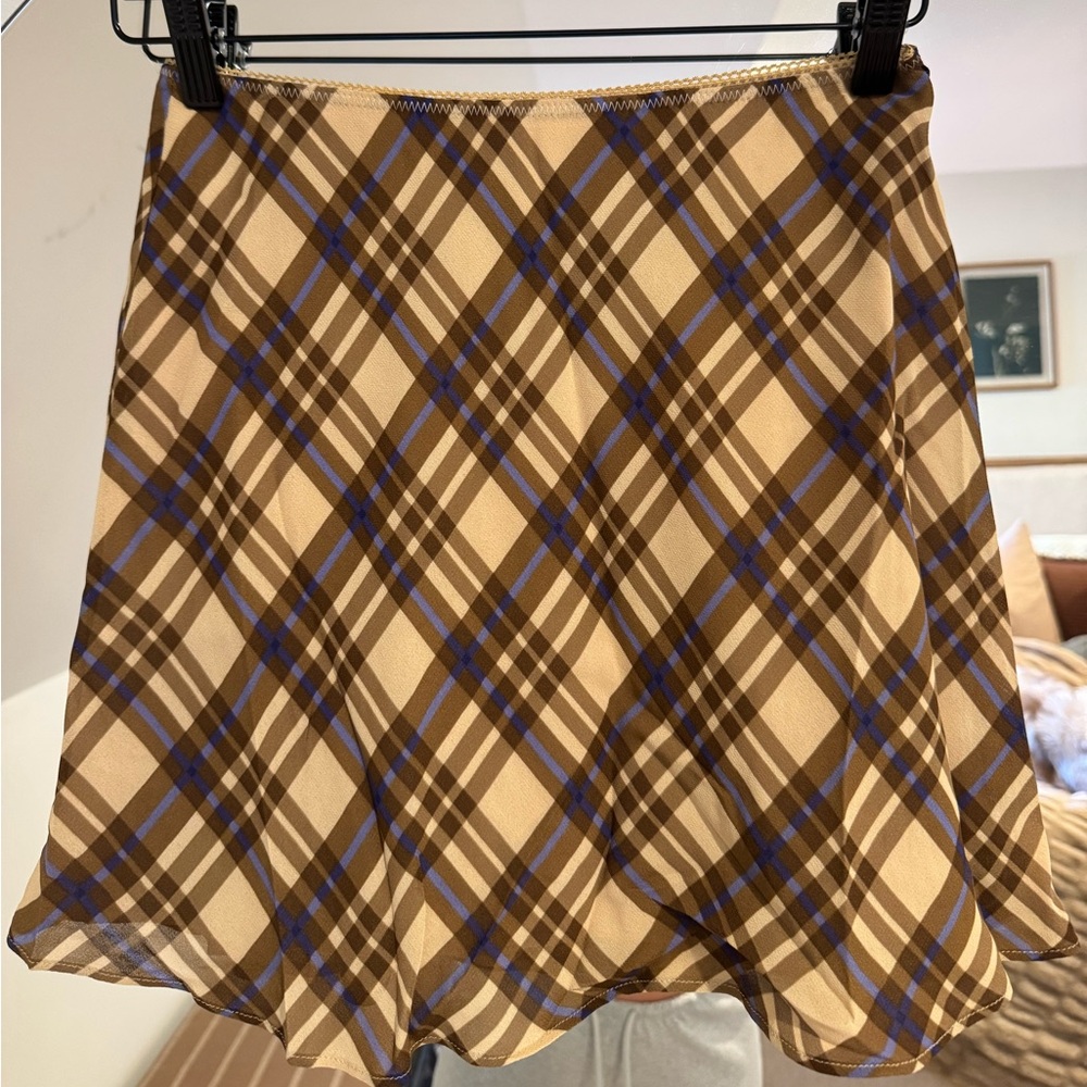 Reformation Beige and Brown Checkered Skirt